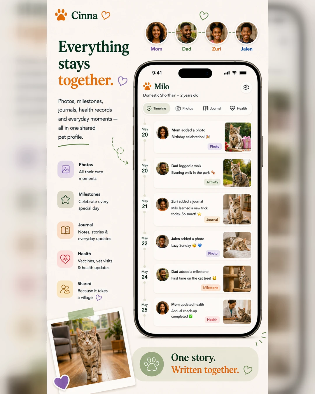 Everything stays together — one shared pet profile